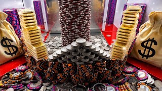 Massive tower falls over high limit coin pusher