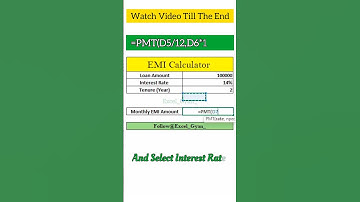 EMI Calculator (PMT Function) In Excel #excel #shorts