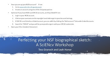 Perfecting your NSF biographical sketch: A SciENcv Workshop