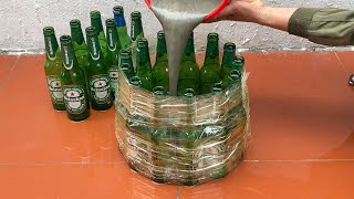 Amazing Idea . Make Coffee Table And Chairs From Glass Bottle , Old Tire And Cement .Very Easy .