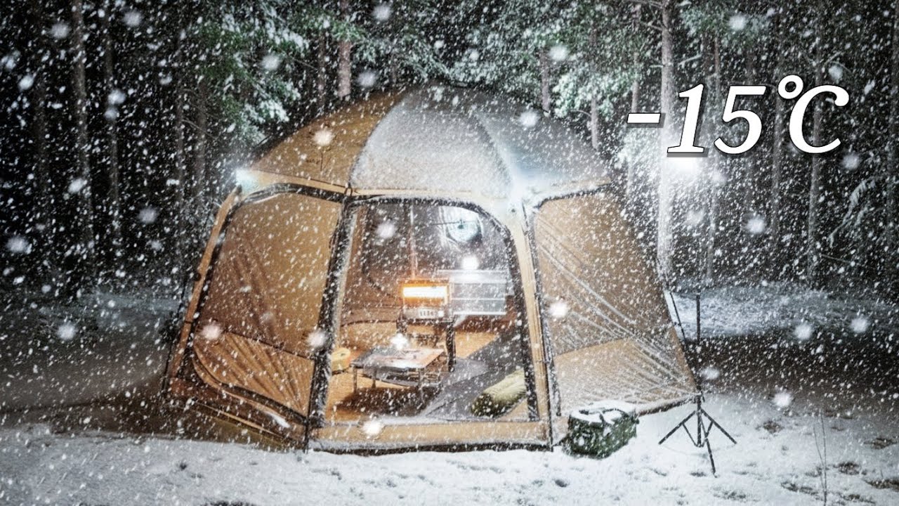 –15°C Снежный кемпинг с моей собакой | Уютная горячая палатка