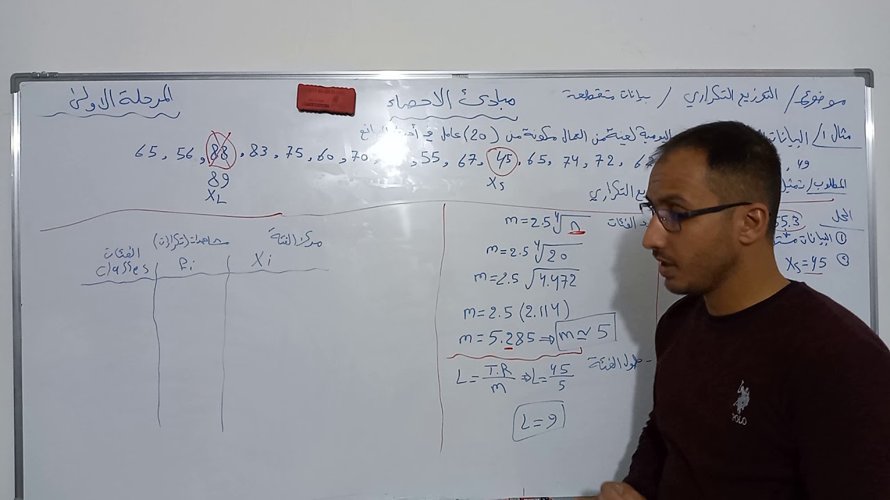 مبادئ الاحصاء _  موضوع التوزيع التكراري _ البيانات المتقطعة