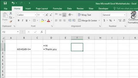 How to enter a bullet within a cell in Excel