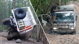 Broken axle, Bogged and nearly rolled. Canter 4x4 takes a punishment