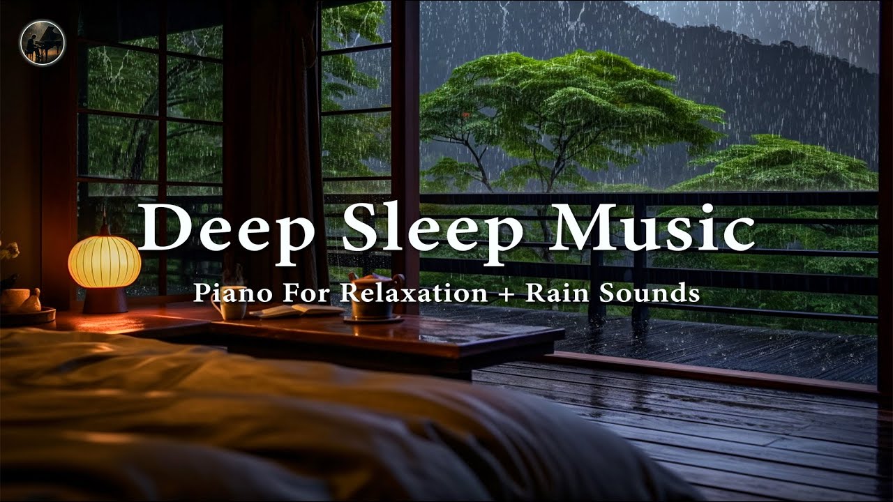 3 Hours Relaxing Sleep Music for Sleep Hypnosis 🎶 Rain Sounds Outside the Windows & Healing Piano