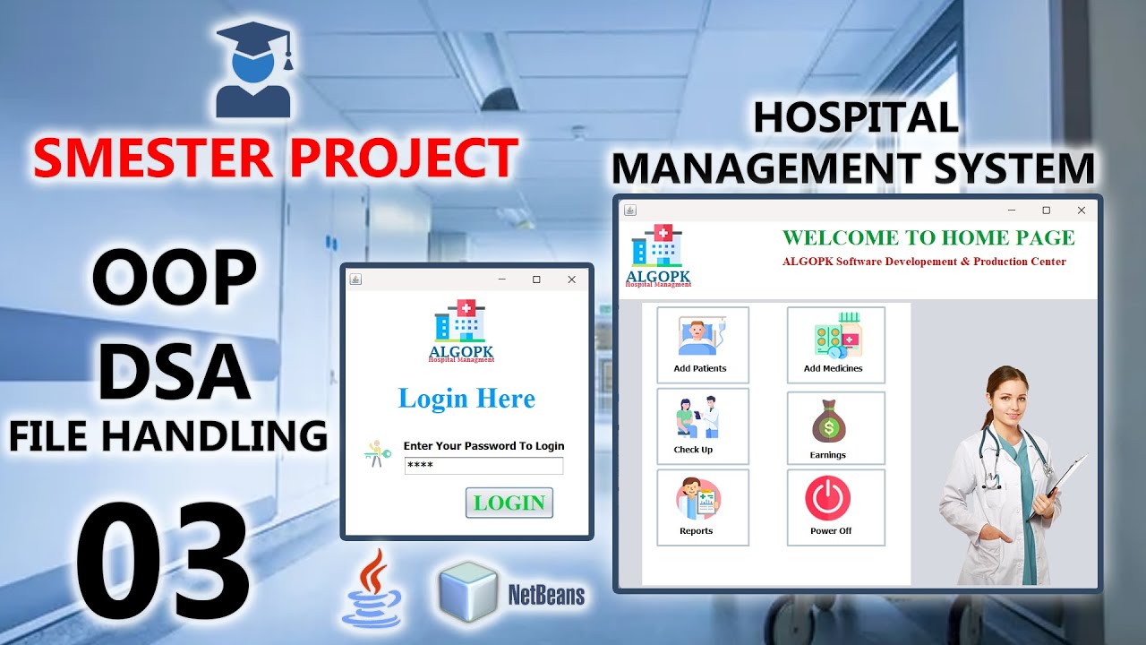 Hospital Management System in Java - Part 03 | Java Swing Home Page ...