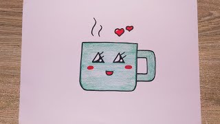 كيف ترسم كوب قهوة كيوت وسهل خطوة بخطوة/رسم سهل/تعليم الرسم للاطفال/cute coffee cup drawing