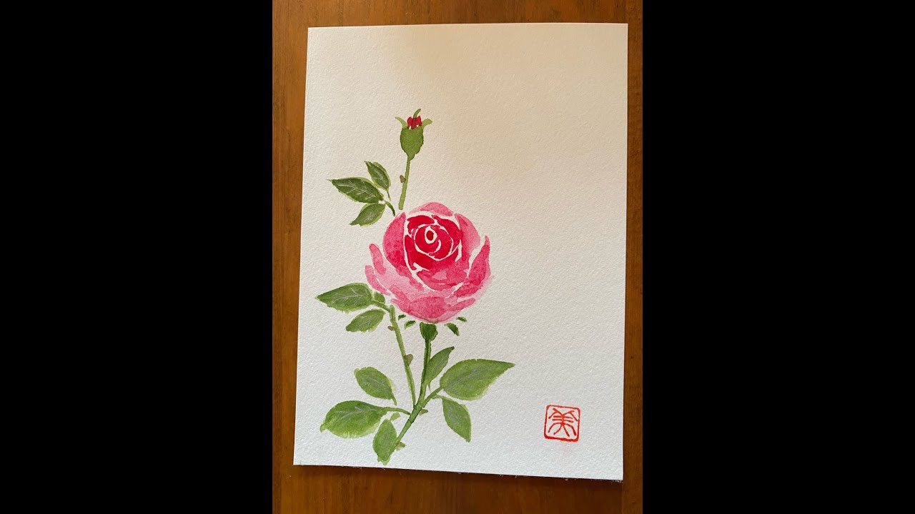 誰でも描けるハガキ絵 赤いバラの花 水彩画 手書き Red Rose Flower Watercolor Painting Handwriting Youtube