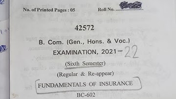 Fundamentals of Insurance Question Paper 2021 for B.com 6th sem paper of Fundamental of insurance