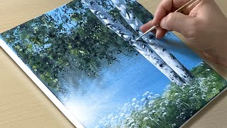 Morning Lake Painting / Acrylic Painting for Beginners / STEP by STEP