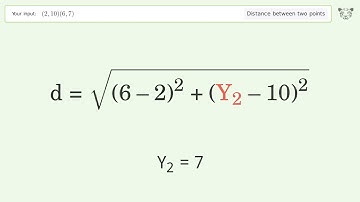 Find the distance between two points p1 (2,10) and p2 (6,7): Step-by-Step Video Solution