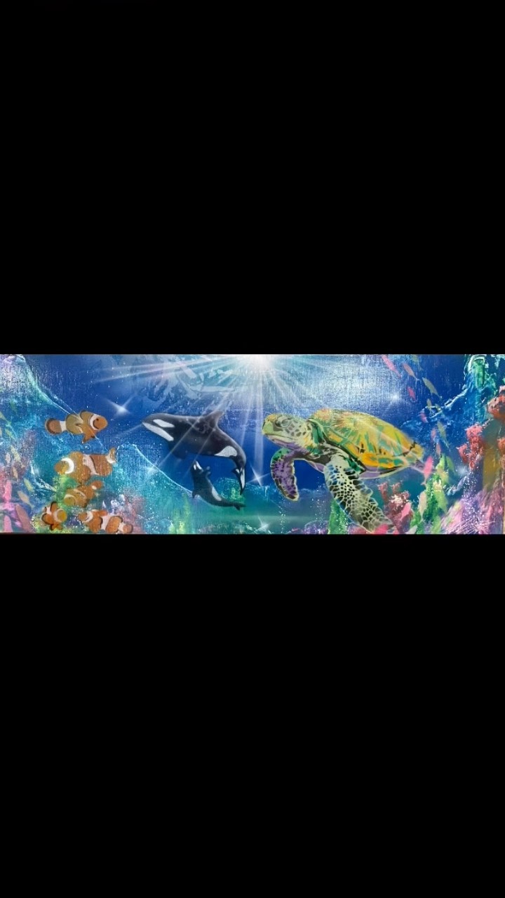 昨日TikTokライブでかいたW4板張りキャンバス 久々に海の中を