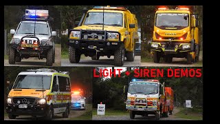 [RFS+QPS+FRS] Multiple vehicles leaving event | Light + Siren Demos | Samford, QLD