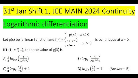 Let g(x) be  a linear function and f(x) = {(g(x),   x≤0@((1+x)/(2+x))^(1/x)  ,   x greater than 00)