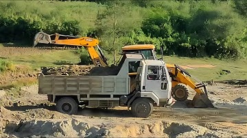 JCB 3DX Backhoe Loader Loading Soil into Dump Truck | Heavy Machine Power