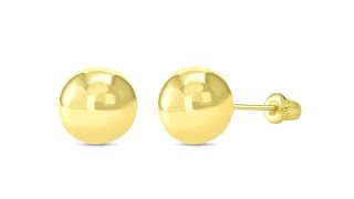 14k Yellow Gold Round Ball Stud Earrings with Screw Back.