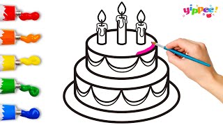 Birthday Cake Drawing, Painting and Coloring for kids & Toddlers | How to draw with your kids