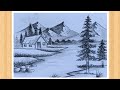 Snowing mountain landscape pencil drawing 4  hill side nature scenery drawing