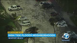 Streets in the balboa peninsula section of newport beach were flooded
with water on friday afternoon after forecasters issued high surf
warnings for coas...