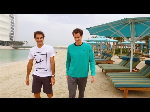 Federer &amp; Murray Play Beach Tennis - 25th Anniv. of Dubai Duty Free Tennis Championships