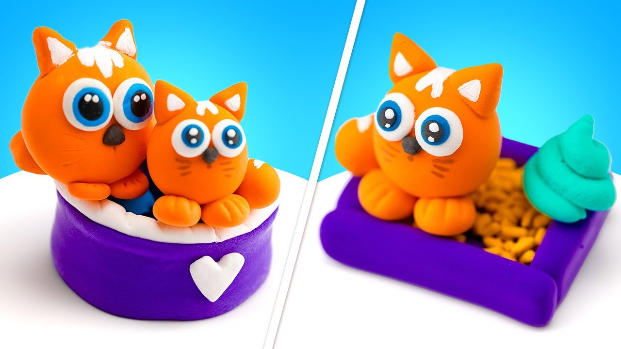 Lindos gatos de arcilla, juguetes de arcilla DIY