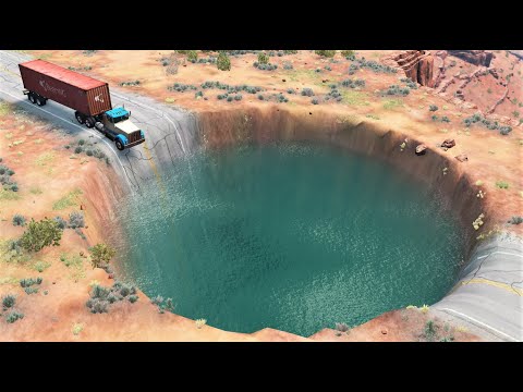 Cars Vs Giant Pit - Huge Water Potholes - BeamNG.Drive