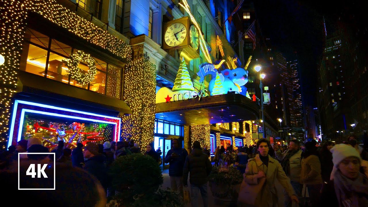 New York, Amerika Serikat | Taman Christmas in Bryant → Jalan Macy's on 34th | Tur Jalan Kaki 4K
