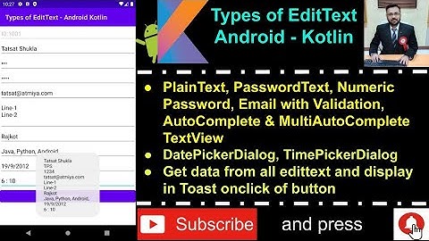 Types of EditText -Android - AutoComplete & MultiAuto TextView, Date & Time Picker, Email Validation