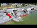 Part 1| wheel loader &amp; bulldozer push &amp; stones into the deep water during ongoing road construction