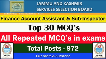 JKSSB Account Assistant l Sub - Inspector l Top 30 MCQ