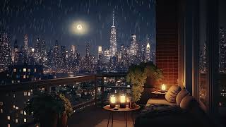 New York City Thunderstorm from Rooftop Window - Night Ambiance, White Noise for Sleeping, ASMR