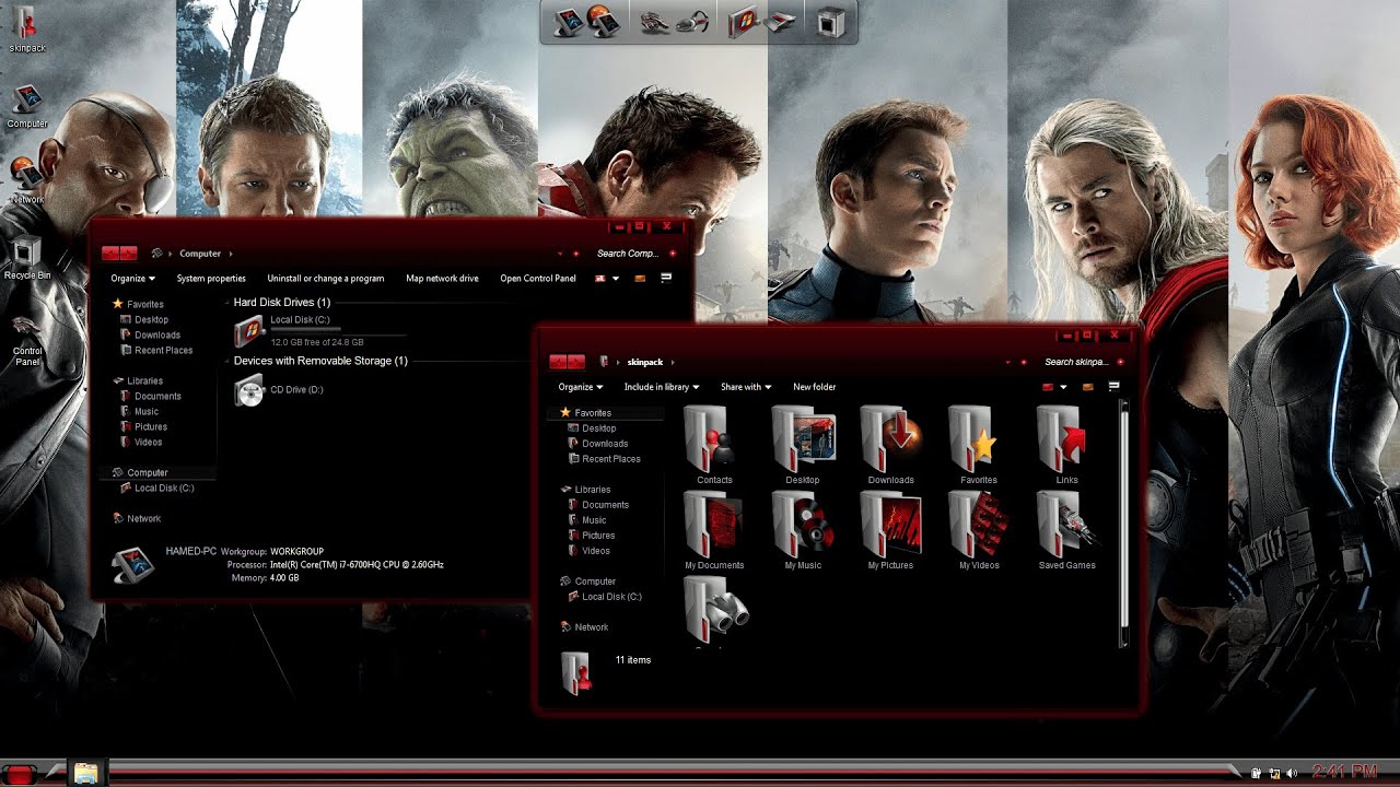 Bahan fantasy software. Skin Pack. Avengers Theme for win XP