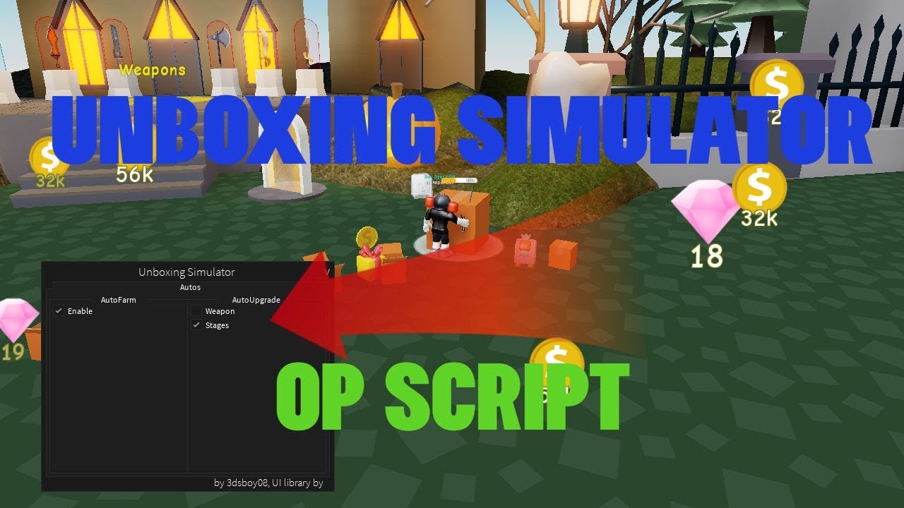 Unboxing Simulator Op Script Autofarm Unlock All Weapon And Stages Youtube - roblox free admin scripts unboxing simulator