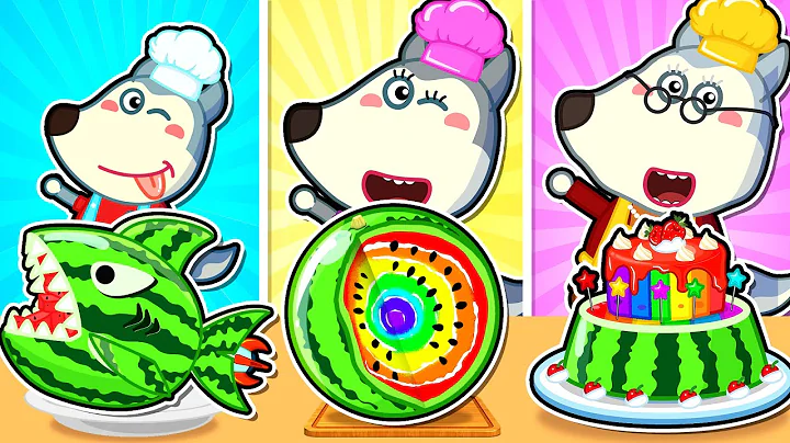 Me vs Grandma Cooking Challenge With Watermelon 🍉 Wolfoo Food Challenge | Kids Cartoon