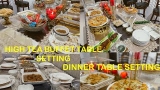 high tea buffet table setting/dinner table presentation/buffet setting and dinner table settings