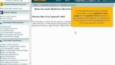 Learning about the skeleton directory in WHM 11 (web host manager) - WHM 11 Video Tutorials