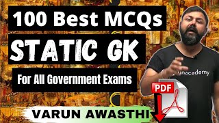 Best 100 Static GK MCQs for ALL GOVERNMENT EXAMS | SSC, RRB NTPC, CDS, IB, AFCAT ETC | Varun Awasthi