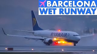 Wet Runway at Barcelona Airport | Plane Spotting