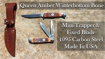 Queen USA Made Mini Trapper and Fixed Blade Amber Winterbottom Bone