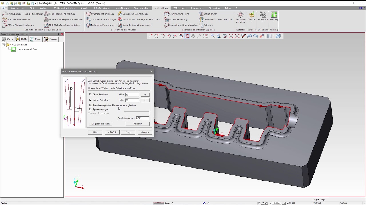 Konische Projektion einer 3D Kurve