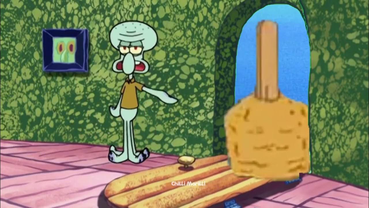 Squidward kicks a king size ultra krabby supreme double batter fried on