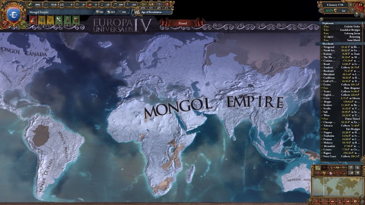 EU4 1.32 Oirat World Conquest (WC) at 1737