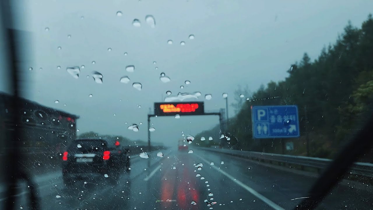 [4K rain drive] Проливной дождь, едем по шоссе. Быстро засыпаем.