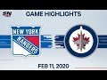 NHL Highlights | Rangers vs. Jets – Feb. 11, 2020