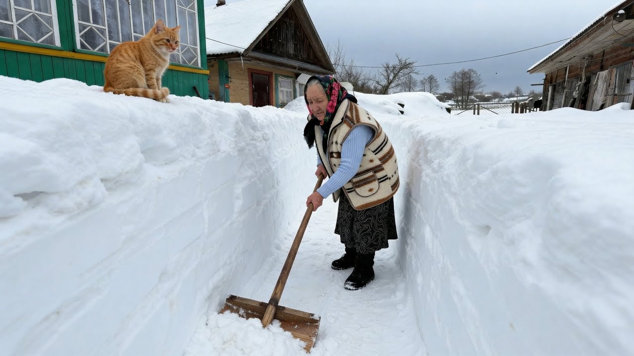 85-Year-Old Grandma Clears Snow & Cooks a Traditional Meal Quiet Winter Life in the Carpathians ❄️
