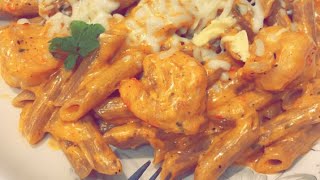 Penne Pink Pasta with shrimp  بيني بينك باستا بالروبيان 