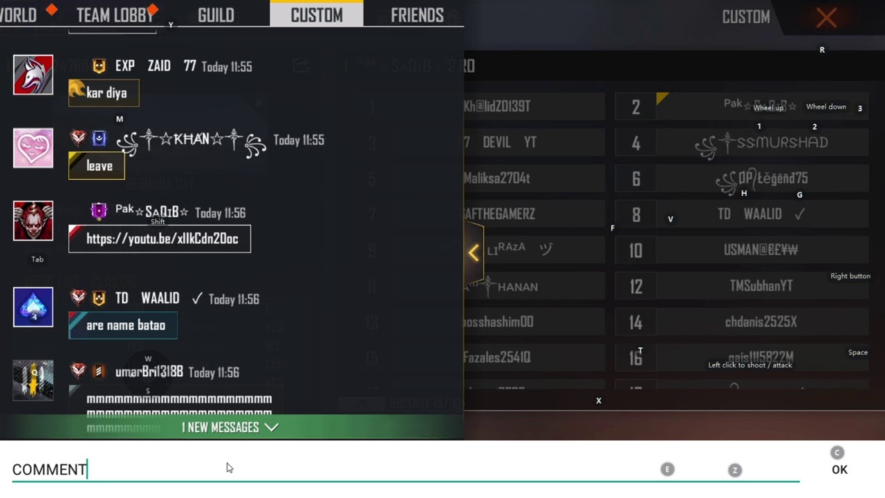 FREE FIRE LIVE COUSTAM ROOM