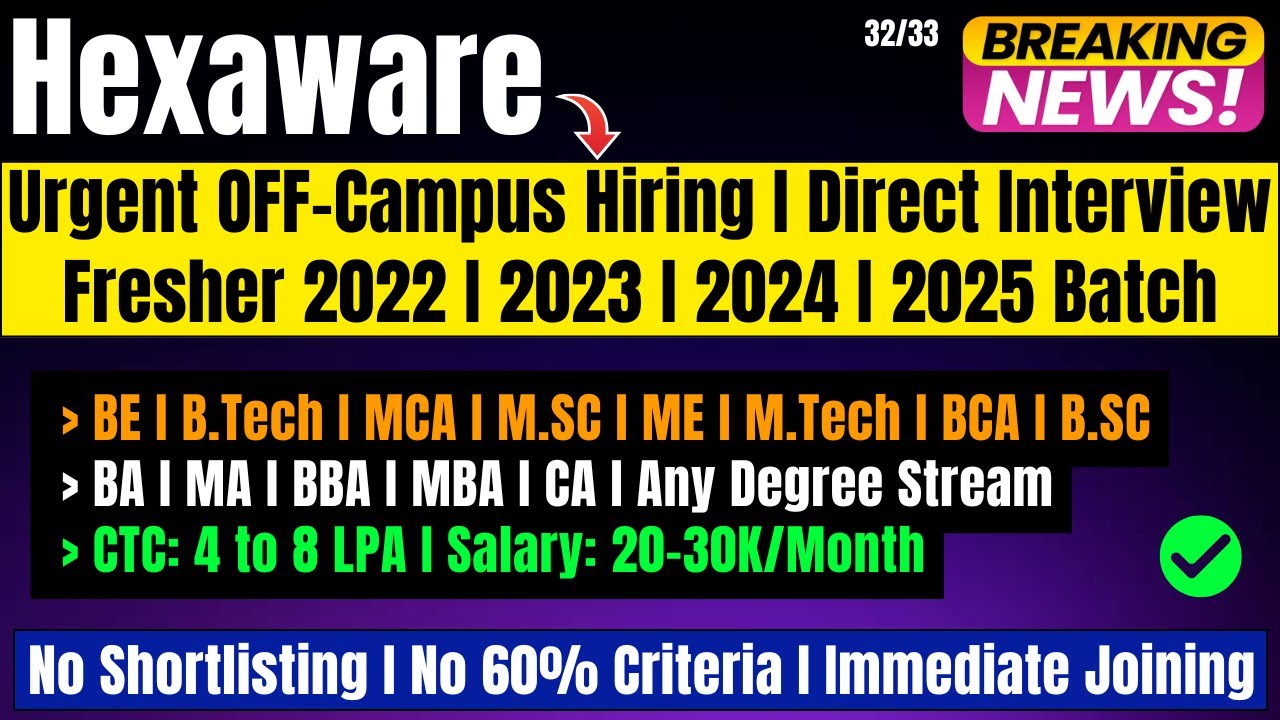 Hexaware Most Urgent Hiring 2025 | Direct Attend Interview No Test |OFF ...