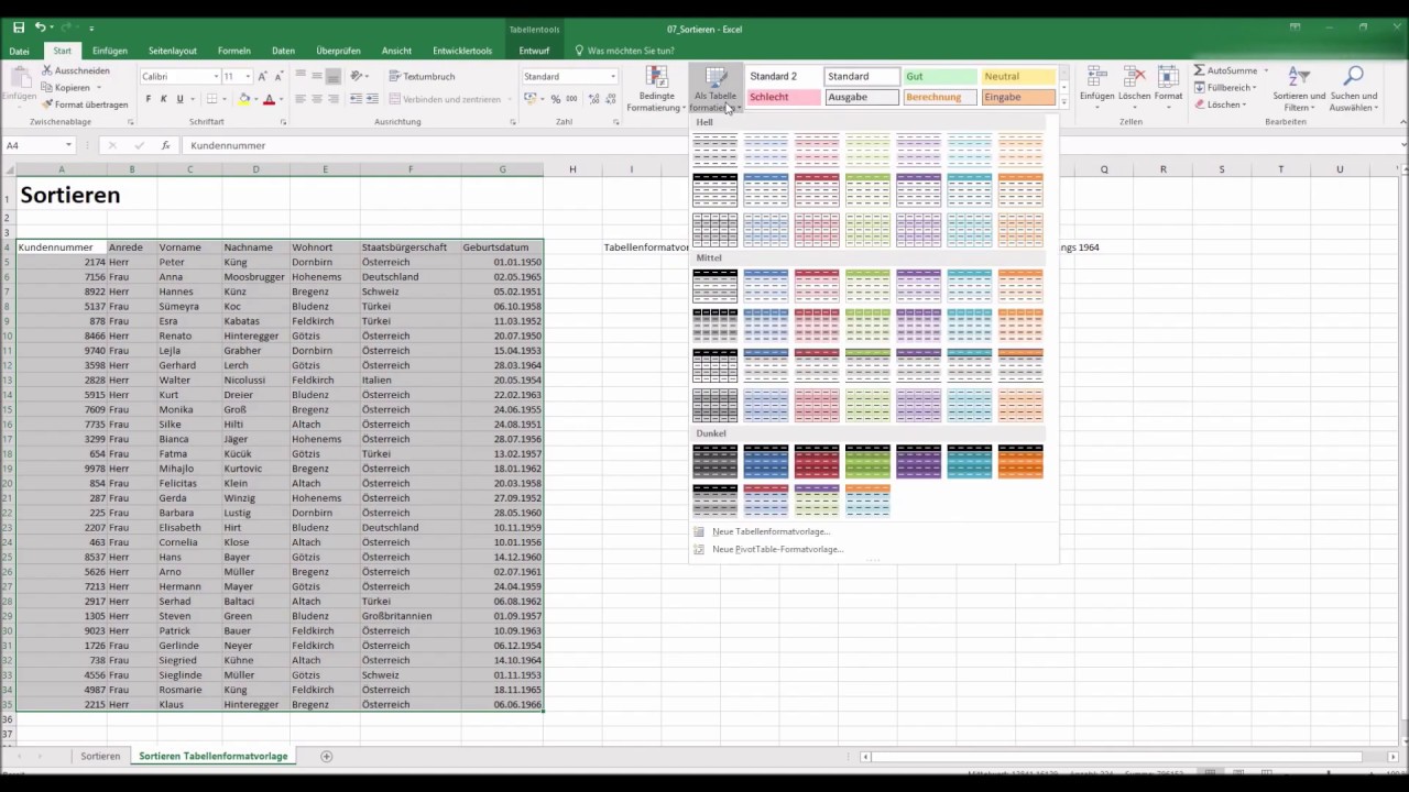 Daten sortieren (Excel 2016) YouTube