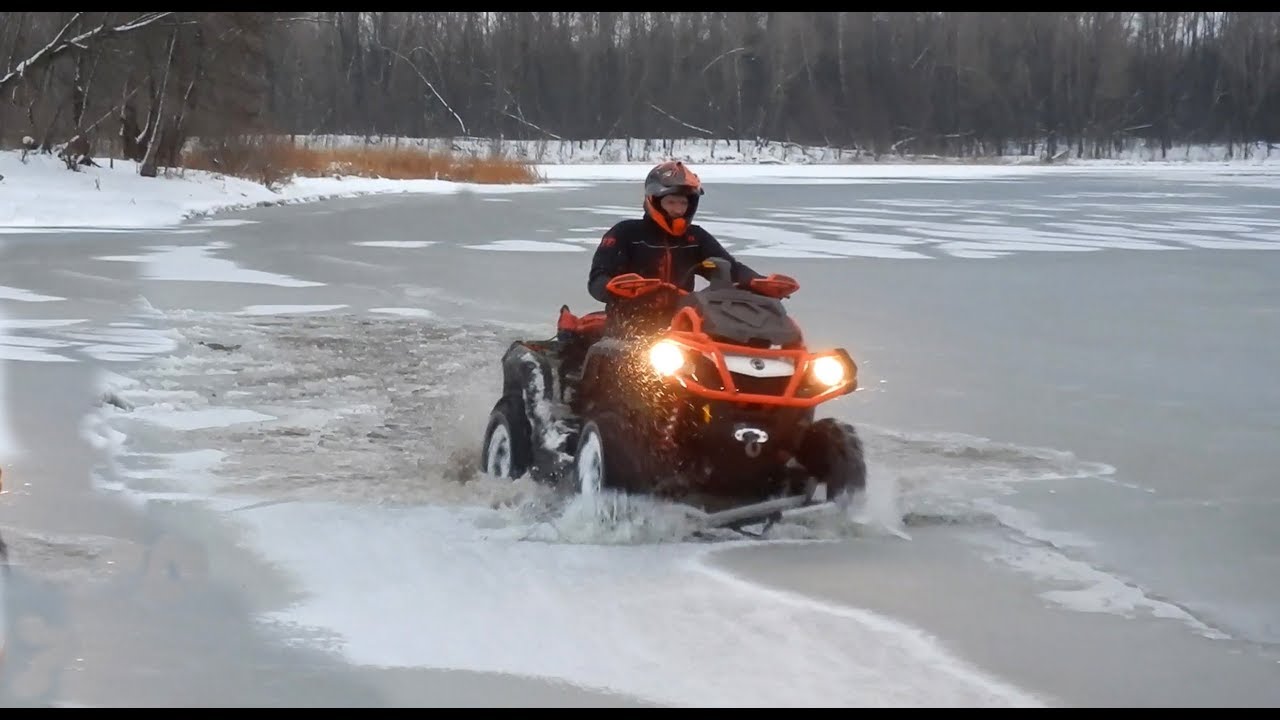 ⁣По тонкому льду на квадроциклах BRP !!! Провалился в грязь XMR 1000 !!!